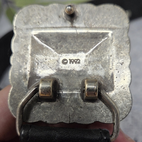 Vintage Brighton 1992 Western Black Concho Leather Belt Silver Buckle Medallions - Picture 7 of 9